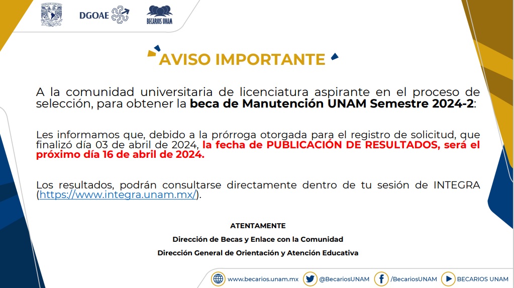 5.2 BECA DE MANUTENCIÓN UNAM 2024-2